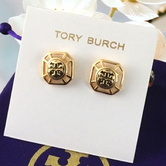 TORY BURCH DOUBLE T LOGO STU EARRINGS - Picture 3 of 4